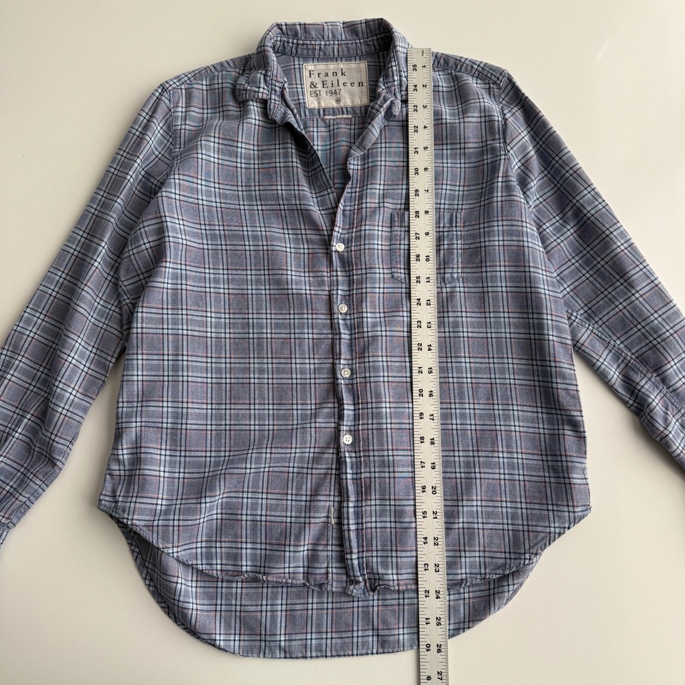 Frank & Eileen Barry Lightweight Cotton Plaid Blue Button Up Shirt XS - Picture 8 of 8